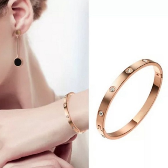 NEW Rose Gold Round Diamond Bangle Bracelet - Picture 2 of 7